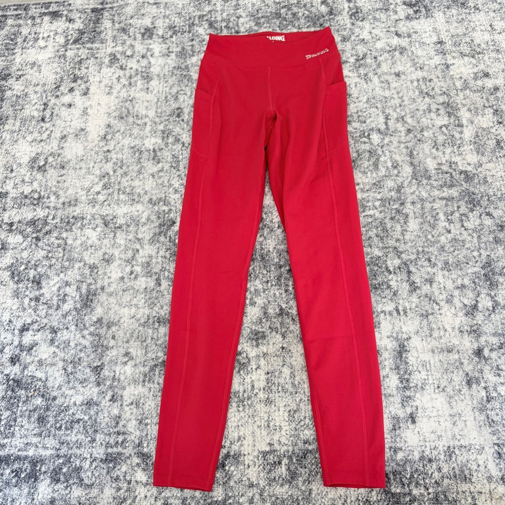 Spalding Womens Red High Waisted Side Pocket Active Leggings Size XS Athletic